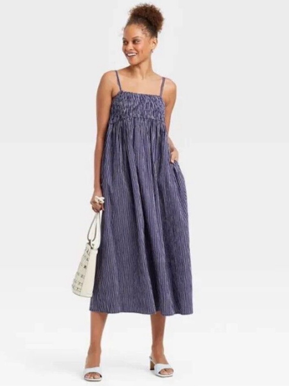 a new day Navy and White Striped Midi Sundress